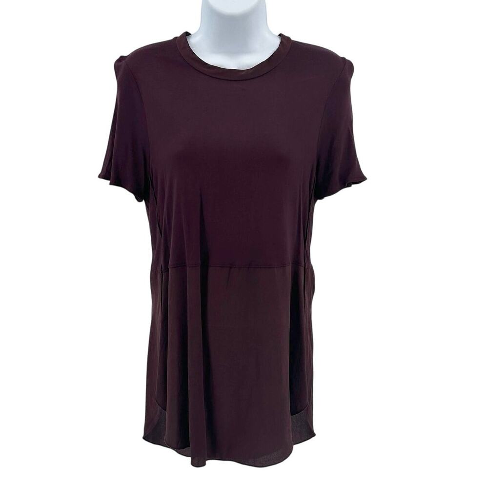 Wilfred with Silk Tunic Top WMNS XS Dark Plum Pullover Short Sleeve Keyhole Back